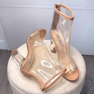 🍒 CAPE ROBBIN Nude ‘Glass’ Y2K Slipper Style Clear Lucite Heel Spring Booties